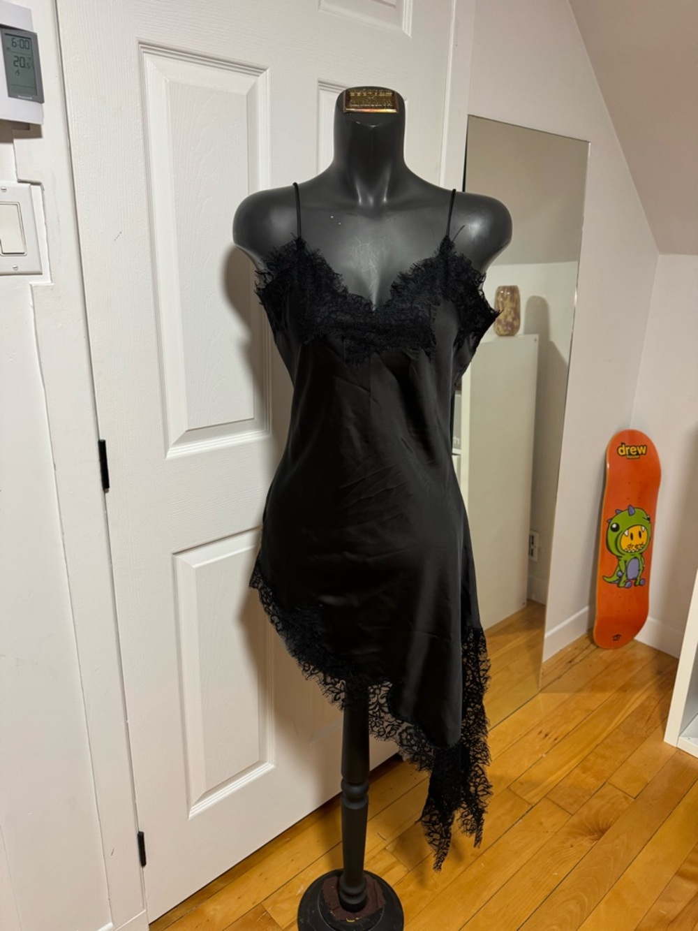 Black Lace-Trim Asymmetrical Dress